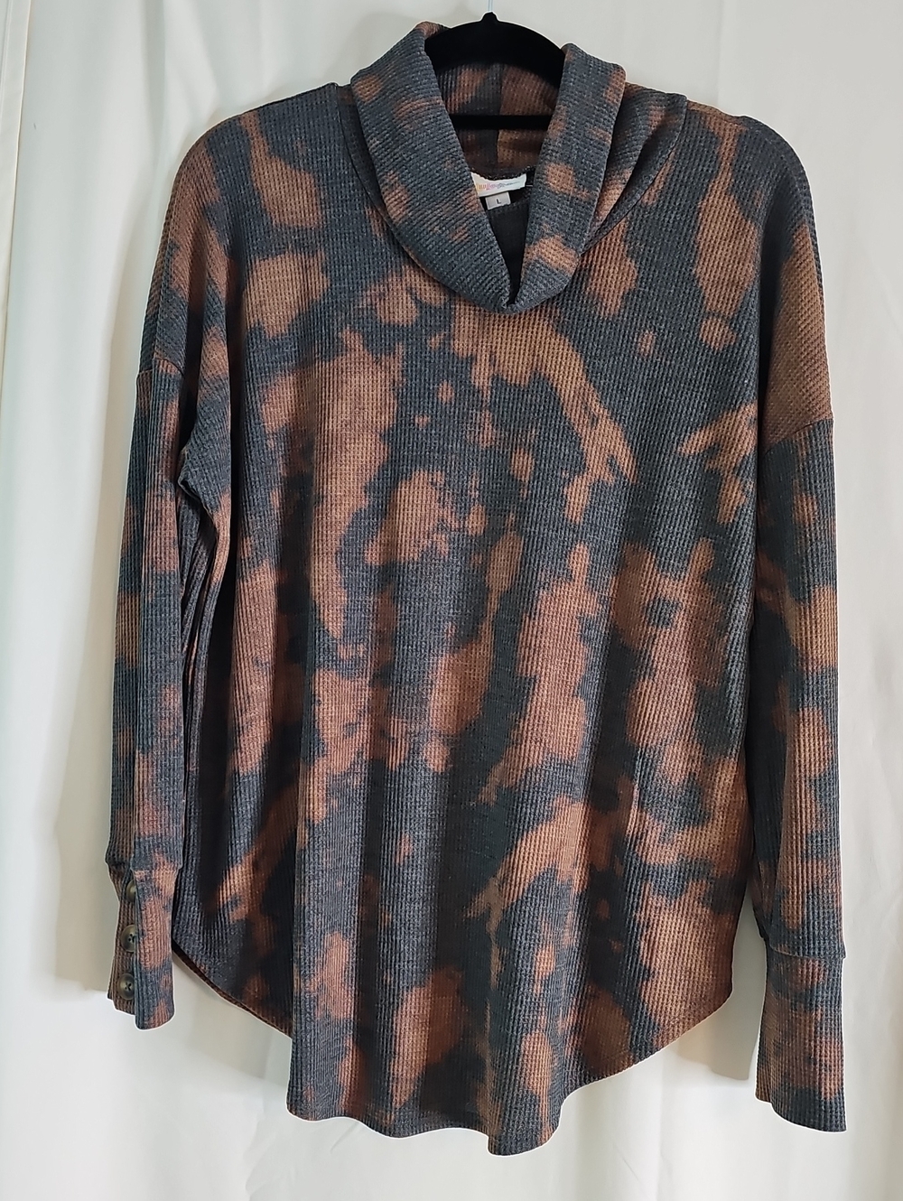Lularoe Aubery Women's Tie-Dye Cowl Neck Top - Gray & Brown
